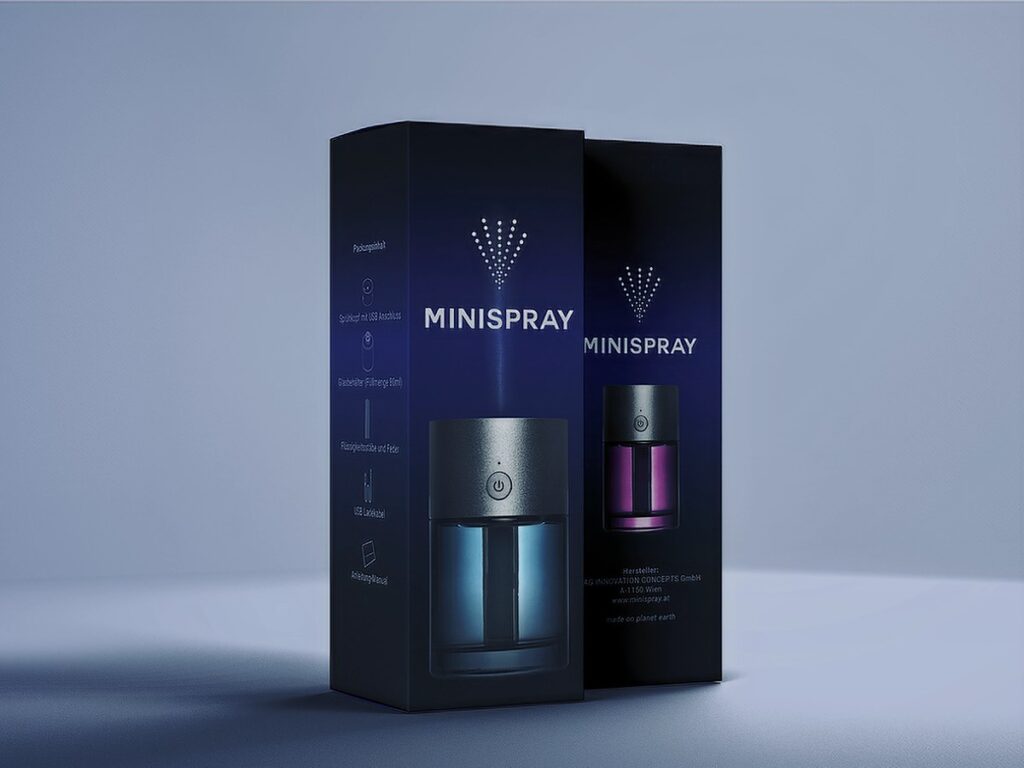 Verpackung und Produktansicht des MINISPRAY von INNOVATION CONCEPTS